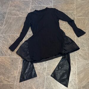 Black Long Sleeve Dress with Leather Accents